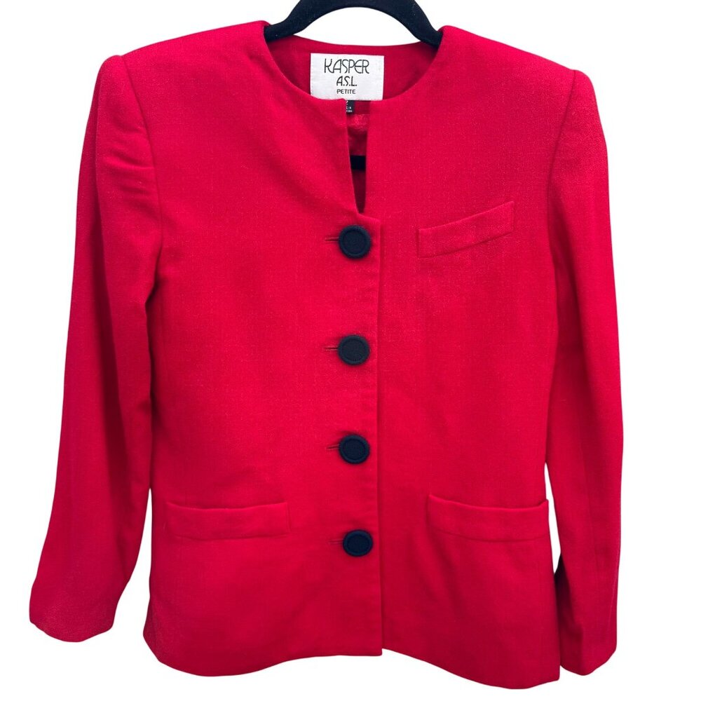 Kasper ASL Vintage 90s Power Suit Blazer Preppy‎ Careerwear Professional Red 2P